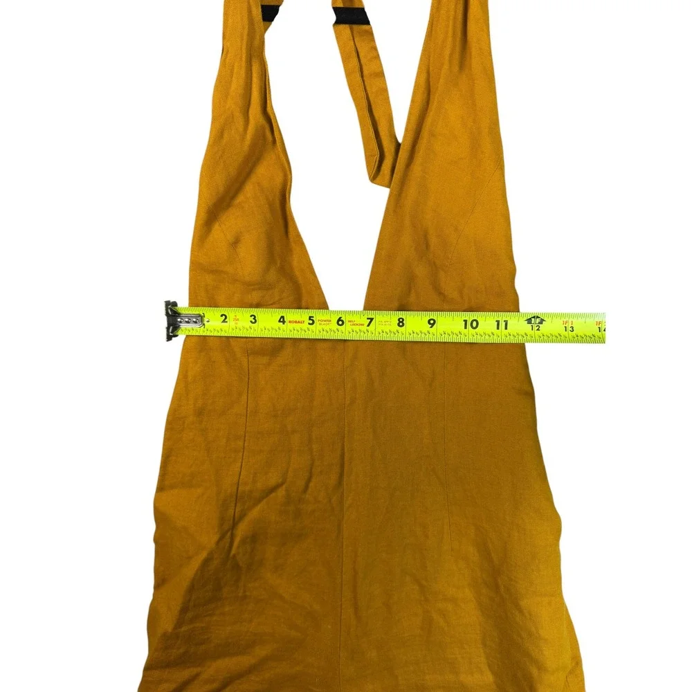 Aritzia Wilfred Mustard Yellow 100% Linen Halter Wide Leg Jumpsuit Womens 2